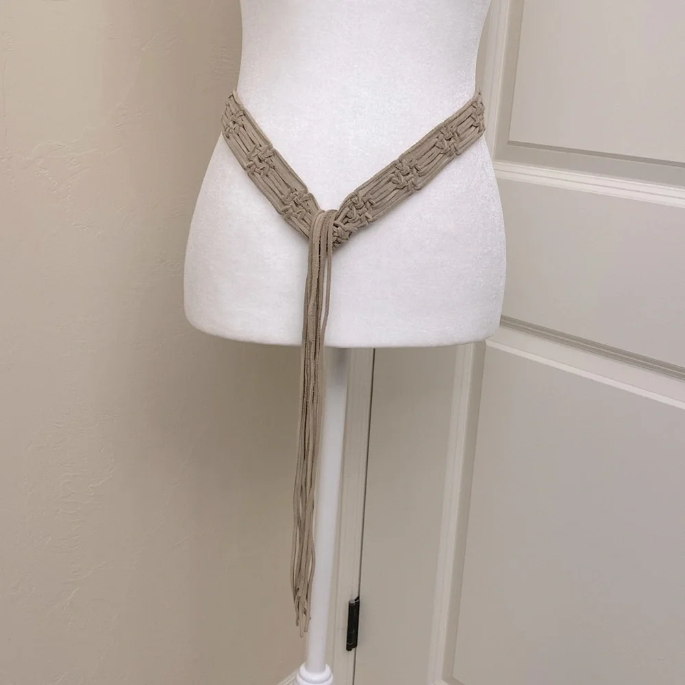 Vintage Macrome Belt Woven Suede tassel tie Boho Vintage Hippie 62’